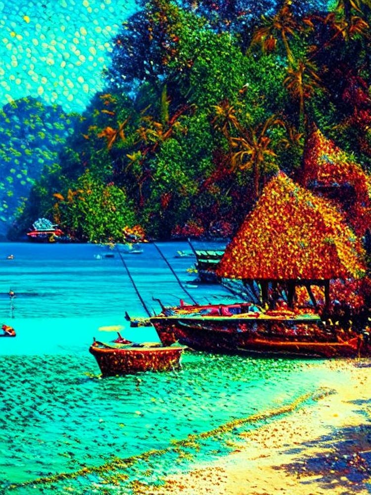 Koh Phangan Thailand Pointillism Style Tropical Destination
