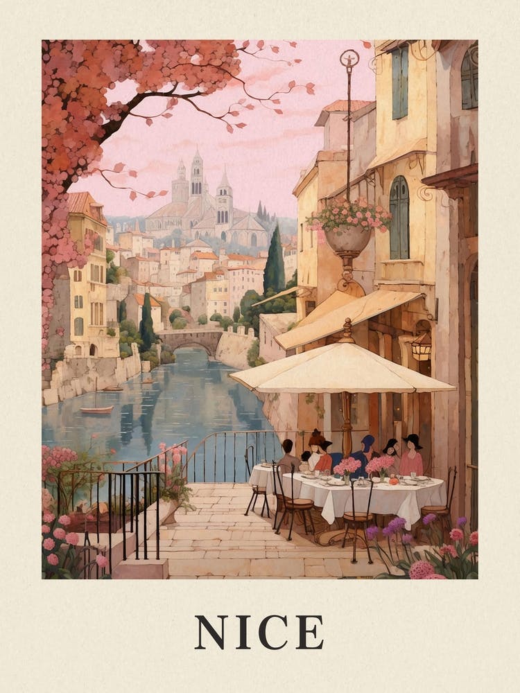 Nizza Frankreich 6 Vintage Rosa Reiseillustration Poster