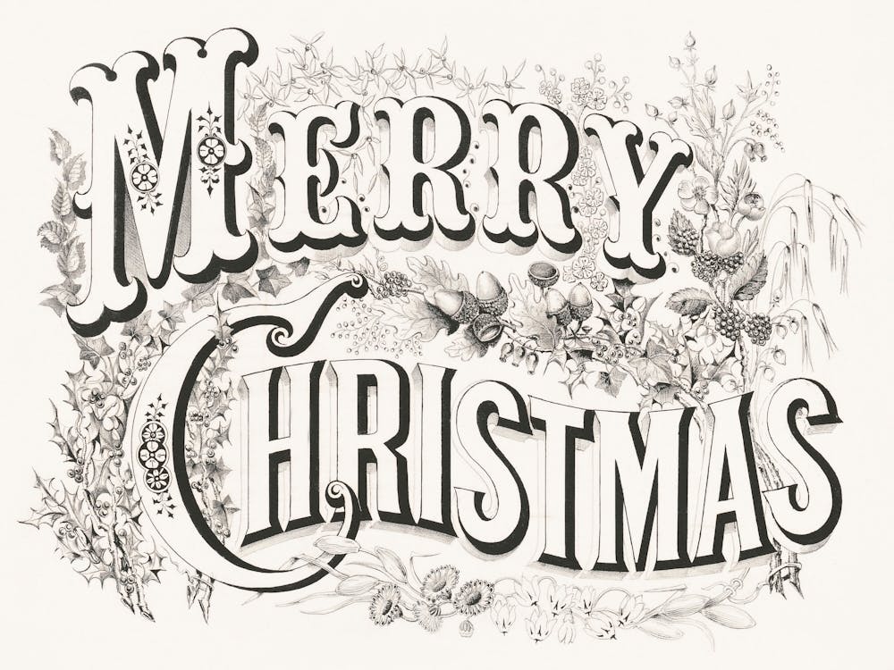 Merry Christmas, Black and White, Vintage Christmas Decor
