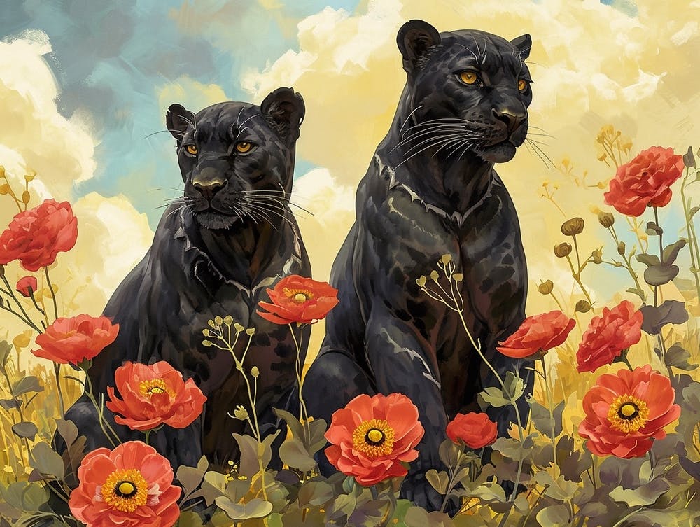 Floral Animal Illustration Black Panther 2