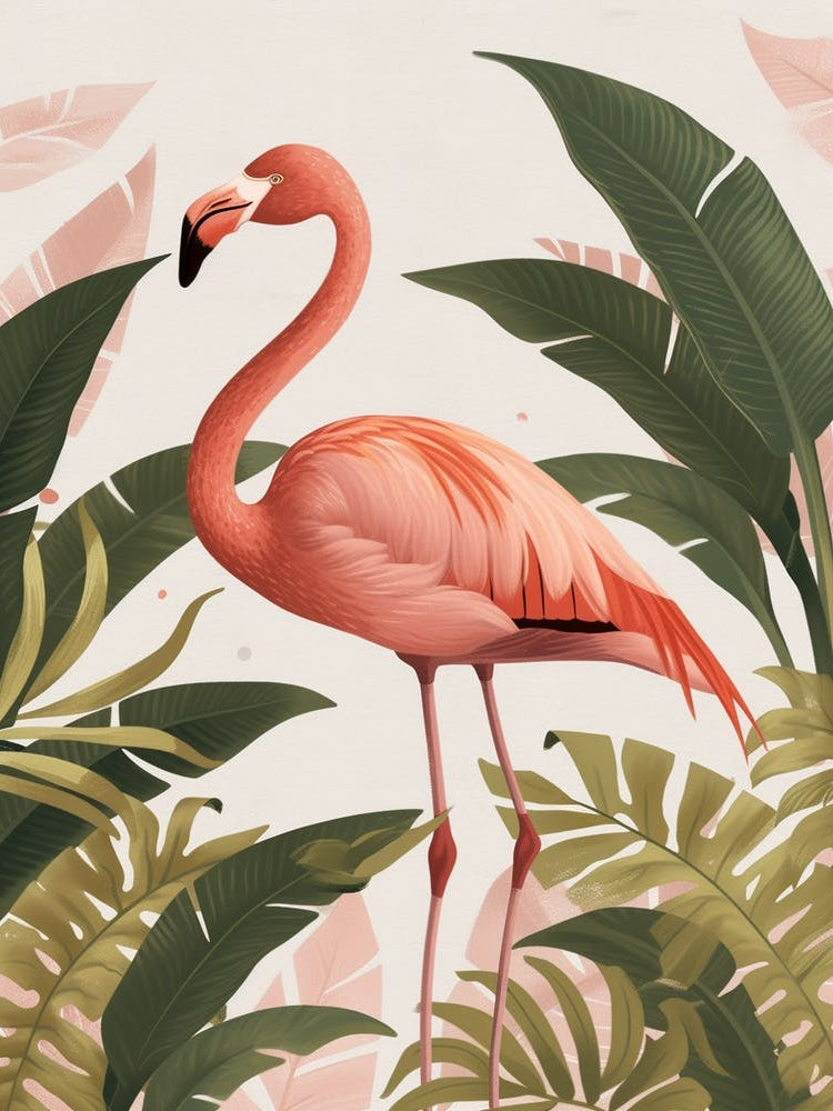Chilean Flamingo Bird Of Paradise Minimalist Illustration 3