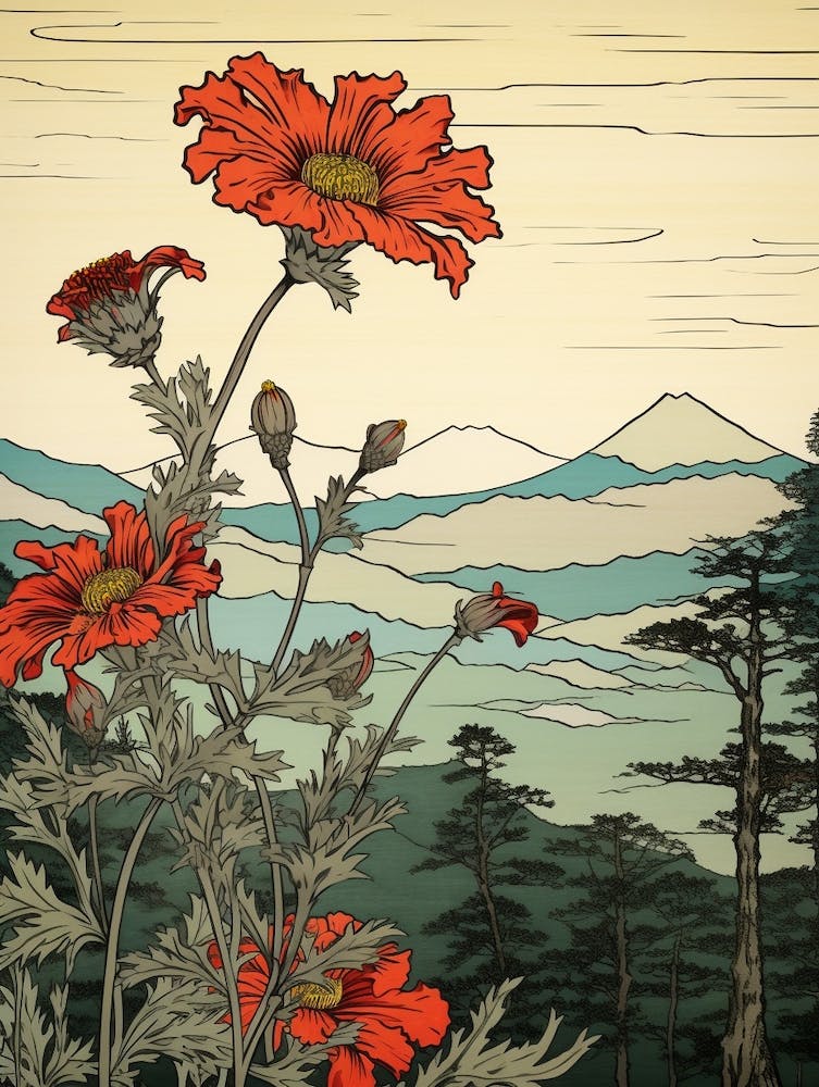 Hanagasa Japanese Florist Daisy 3 Japanese Botanical Illustration