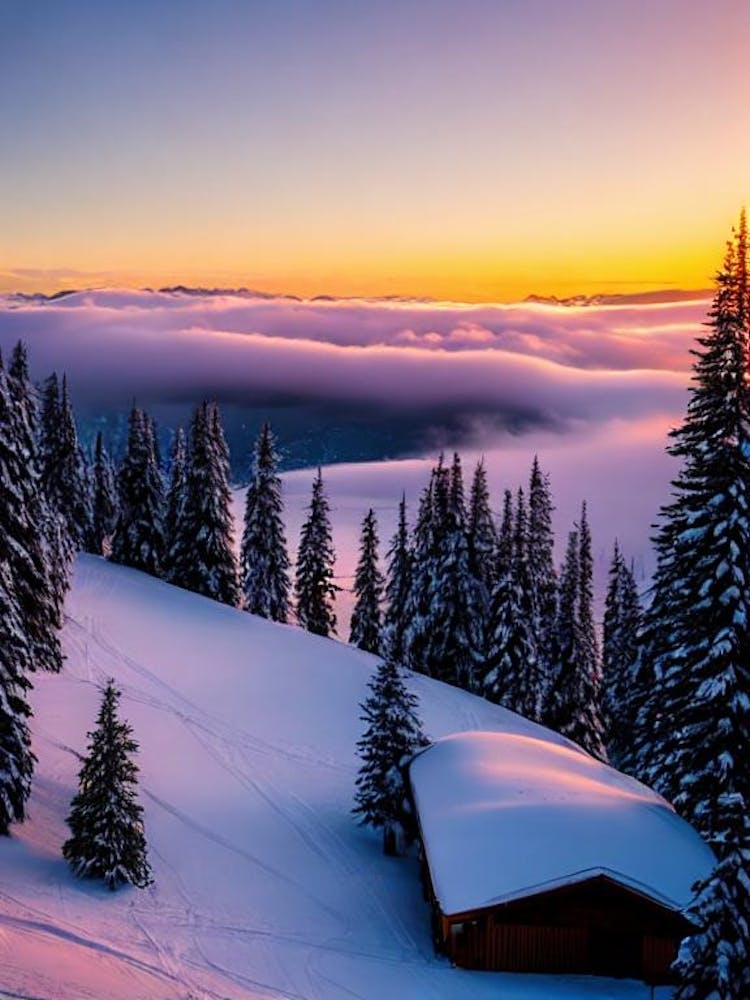 Les Menuires, France Sunrise Skiing Poster