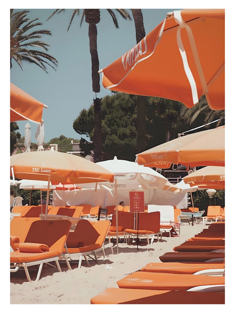 Orange Umbrellas On The Beach