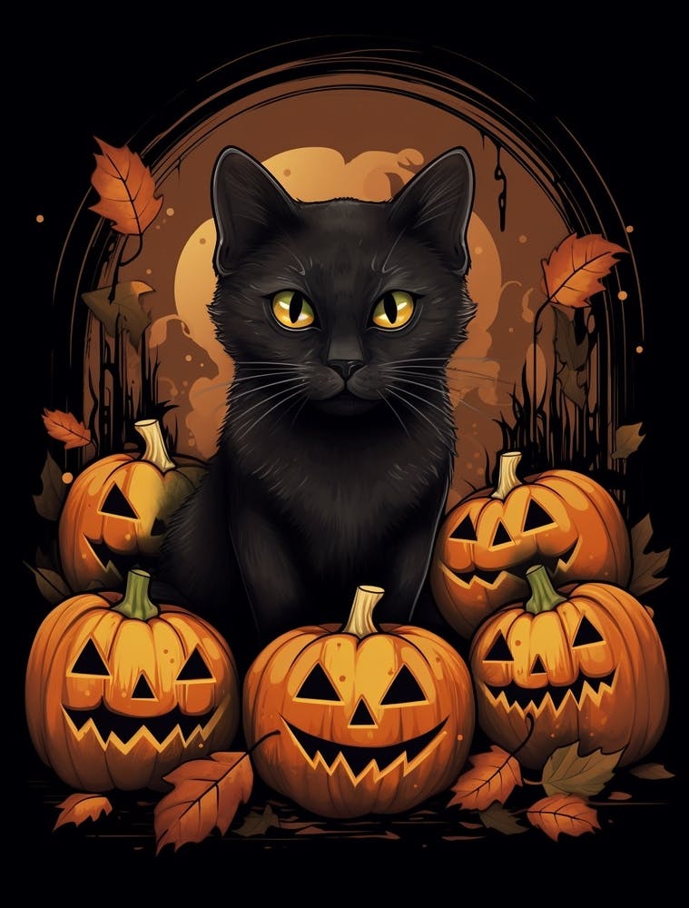 Cat With Pumpkins 2