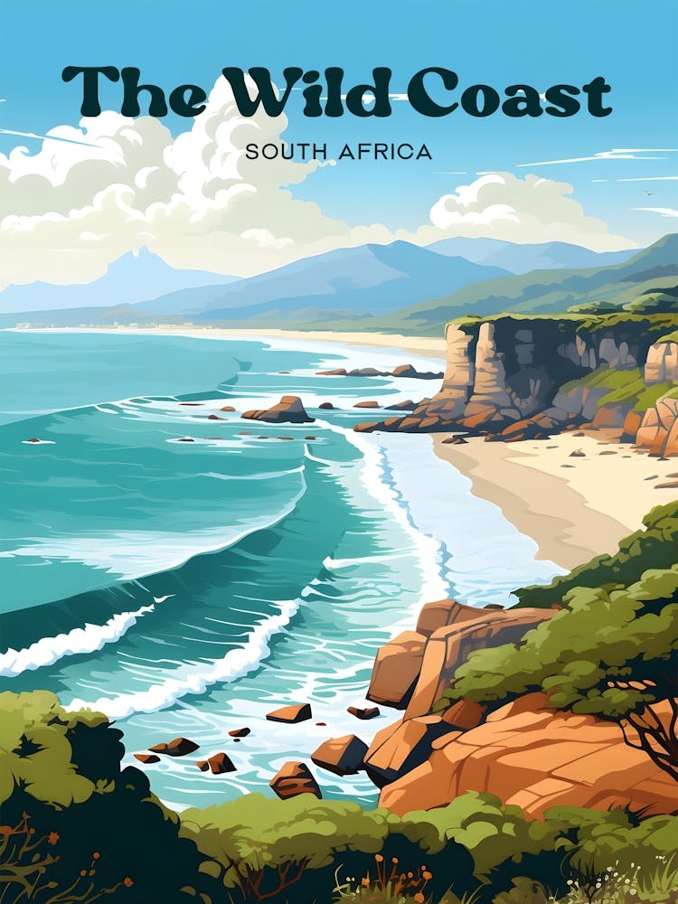 The Wild Coast South Africa Adventure Travel Art Illustration