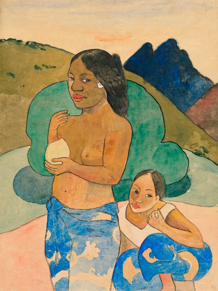 Two Tahitian Women In A Landscape, Paul Gauguin