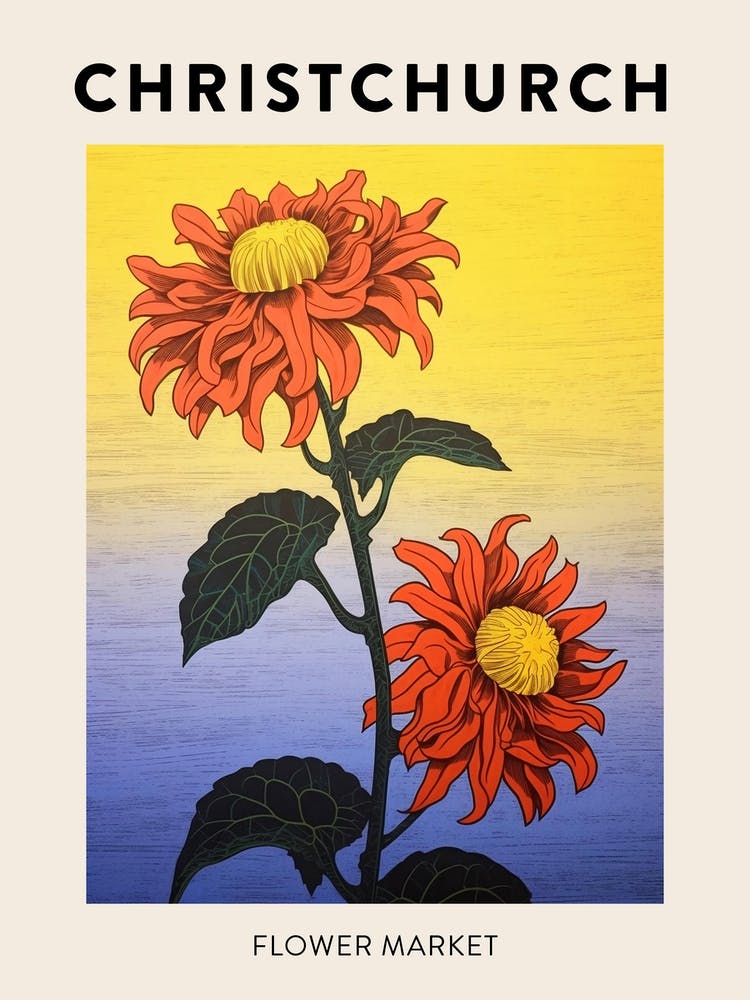 Christchurch New Zealand Botanical Flower Market Poster