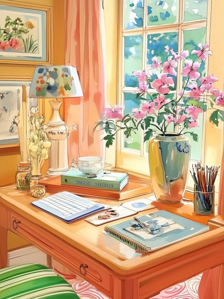 Home Workspace with Floral Decor