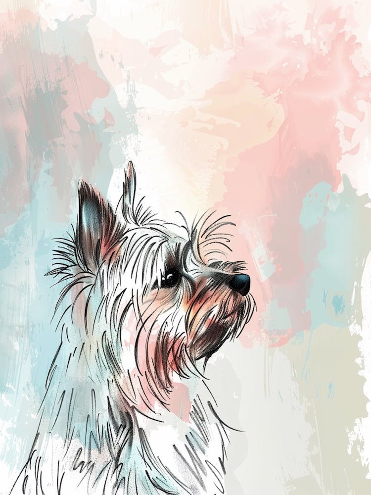 Yorkshire Terrier Hund Pastell-Linien-Aquarell-Illustration 3