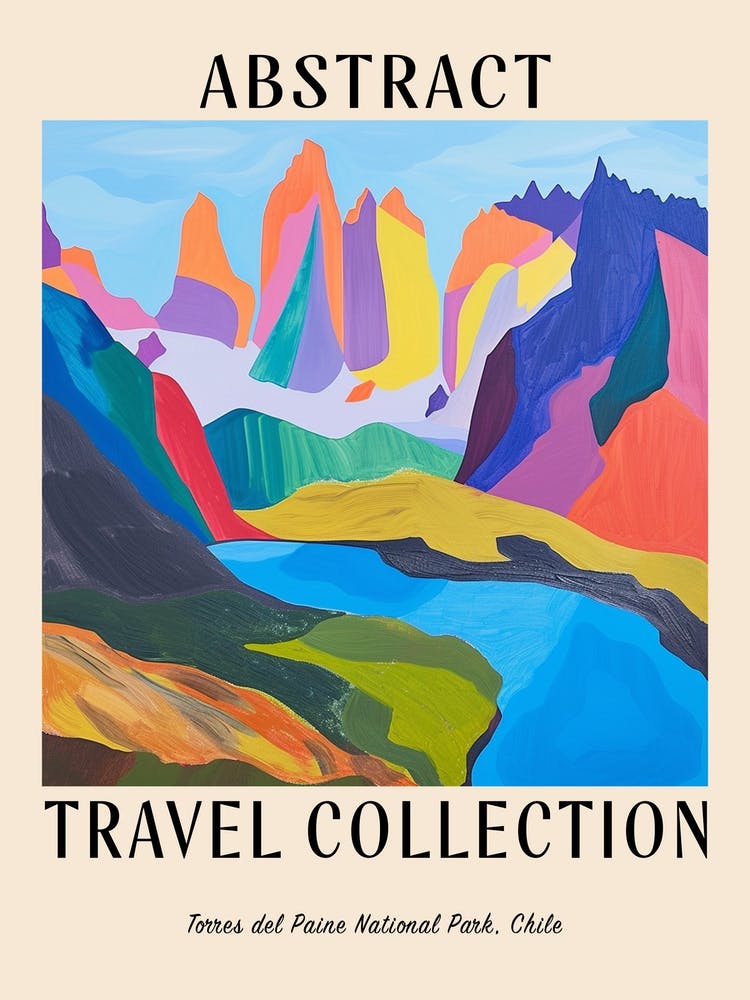 Abstract Travel Collection Poster Torres Del Paine National Park Chile 2
