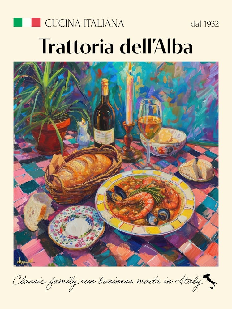 Trattoria Dell Alba Trattoria Italian Poster Food Kitchen