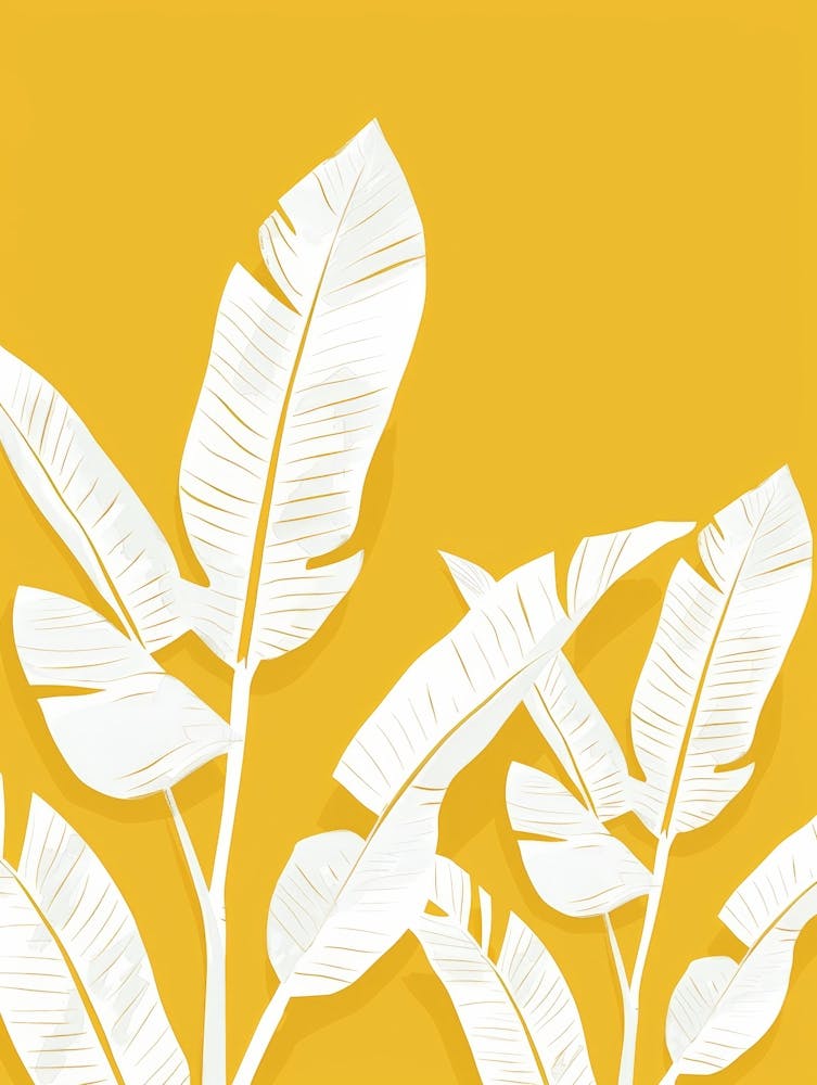 White Banana Leaves On Yellow Background