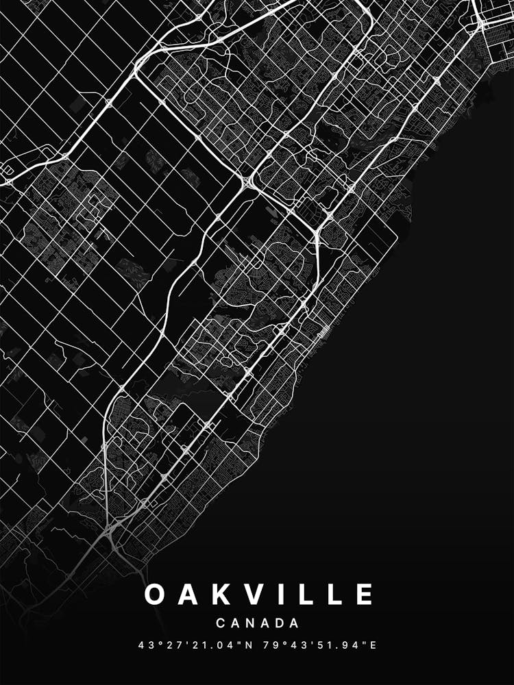 Oakville Ontario Canada Black Map