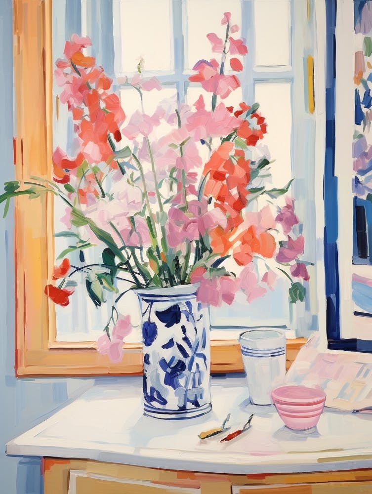 A Vase With Sweet Pea, Flower Bouquet 4