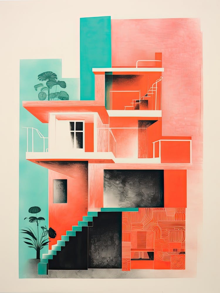 A House In Buenos Aires, Abstract Risograph Style 2