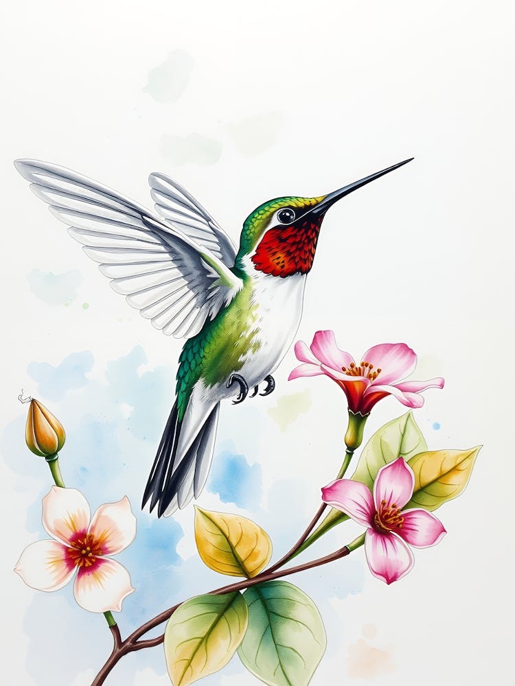 Hummingbird With Flowers