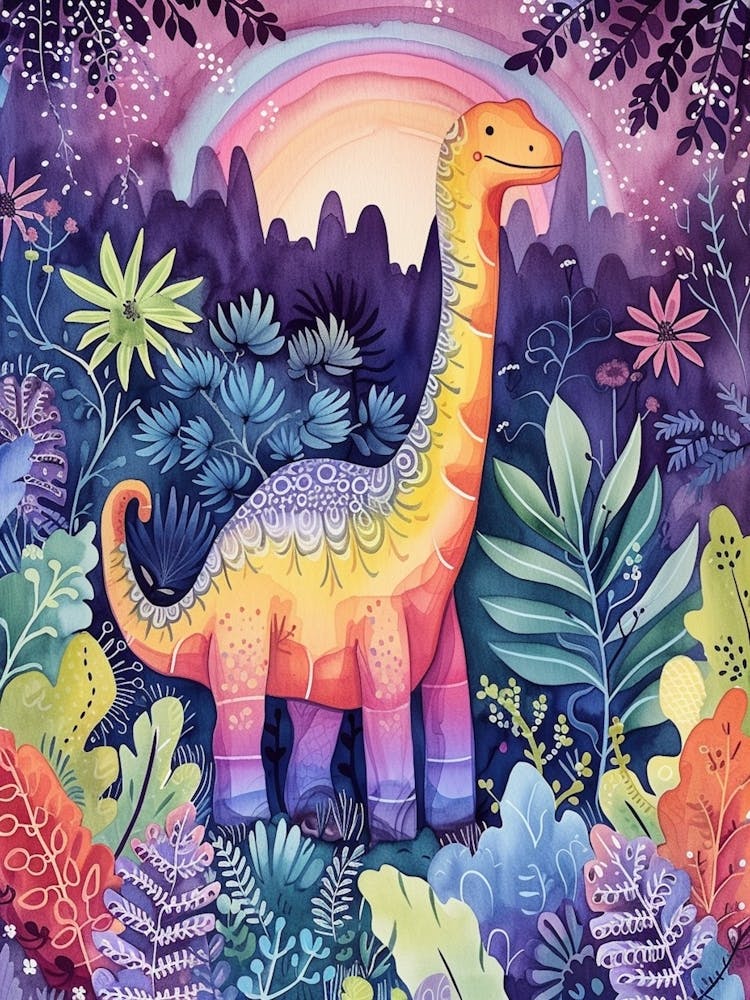 Rainbow Amargasaurus Dinosaur Illustration 1