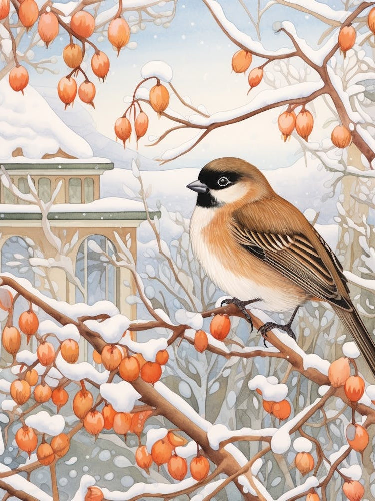 Winter Bird Painting House Sparrow 3