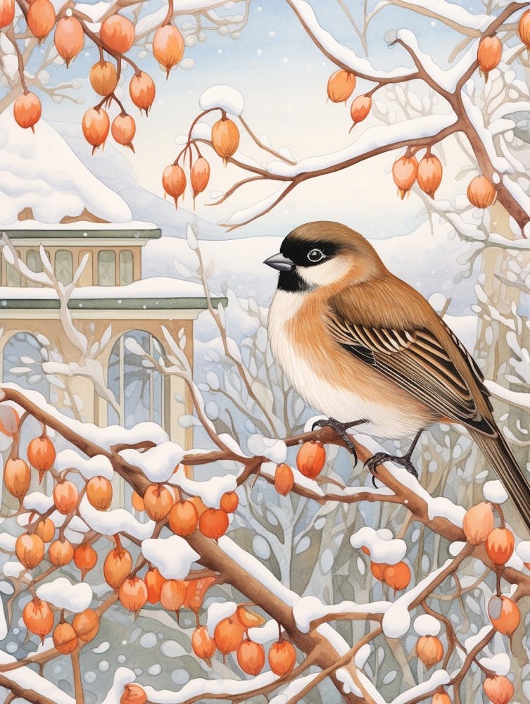 Winter Bird Painting House Sparrow 3