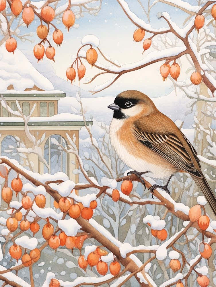 Winter Bird Painting House Sparrow 3