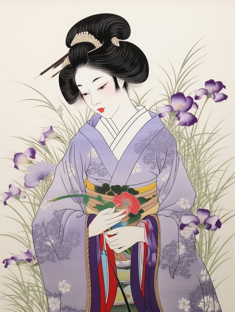 Hanashobu Japanese Water Iris 3 Vintage Japanese Botanical And Geisha