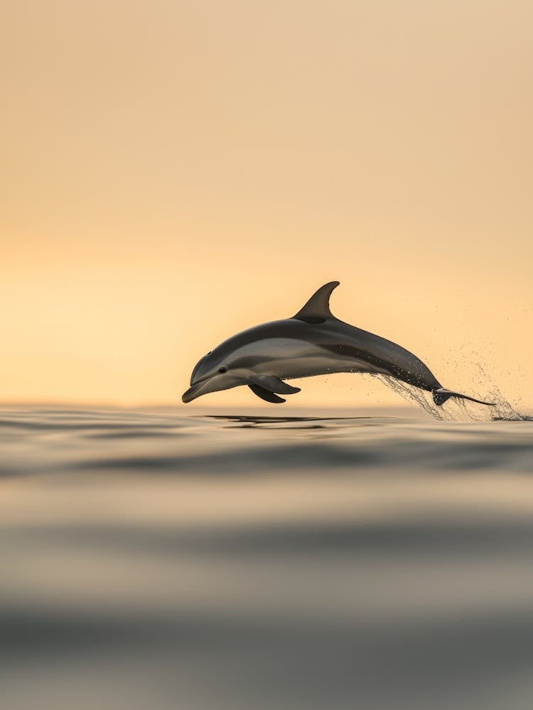 Dolphin Leaping At Sunset. Generated AI.