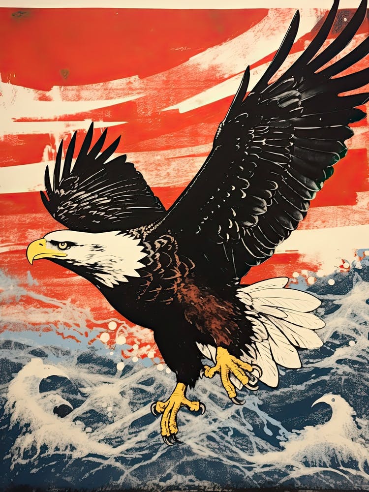 Bald Eagle, Woodblock Animal  Drawing 1
