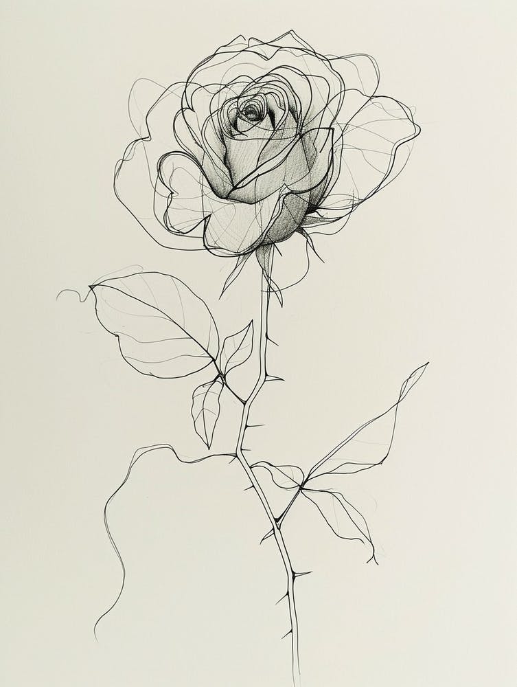 English Rose Black And White Line Drawing 19