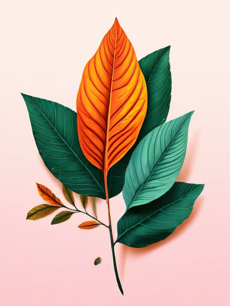 Leaves On A Pink Background 1