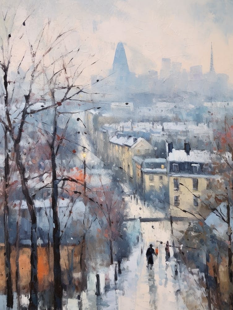 Winter City Park Painting Parc De Belleville Paris France 2