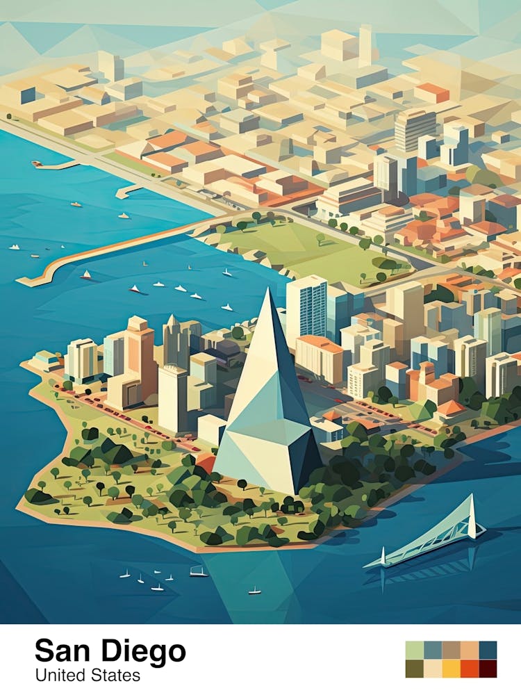 San Diego, USA, Geometrische Illustration 1 Poster