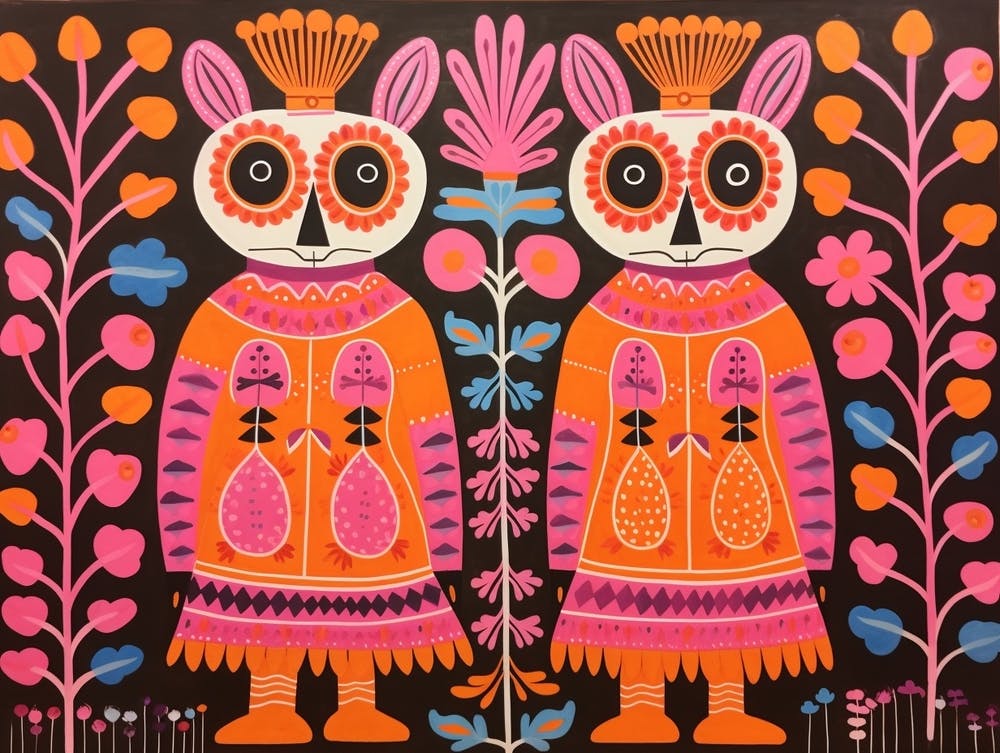 Mice 2 Folk Style Animal Illustration