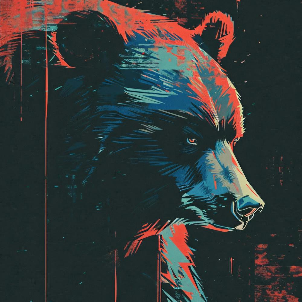 Bear Market Symbols With Dark Ominous Colors Glitch Art