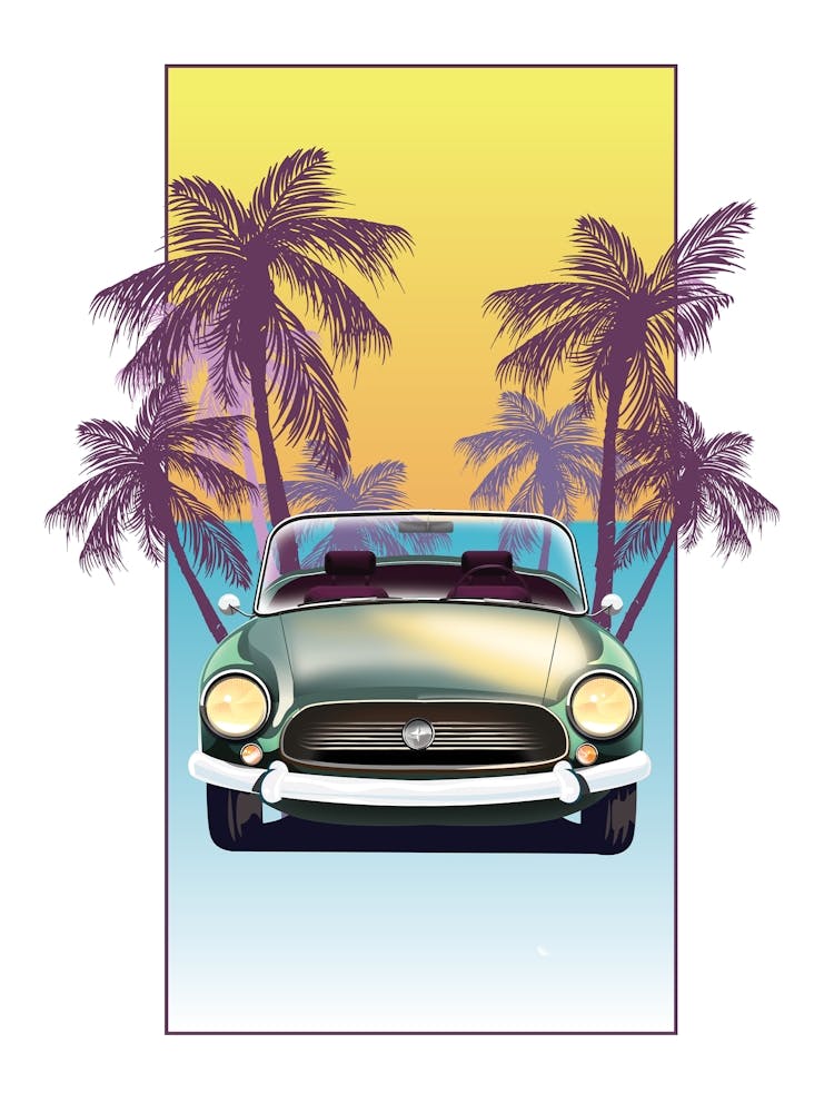 Vintage Sports Car With Palm Trees