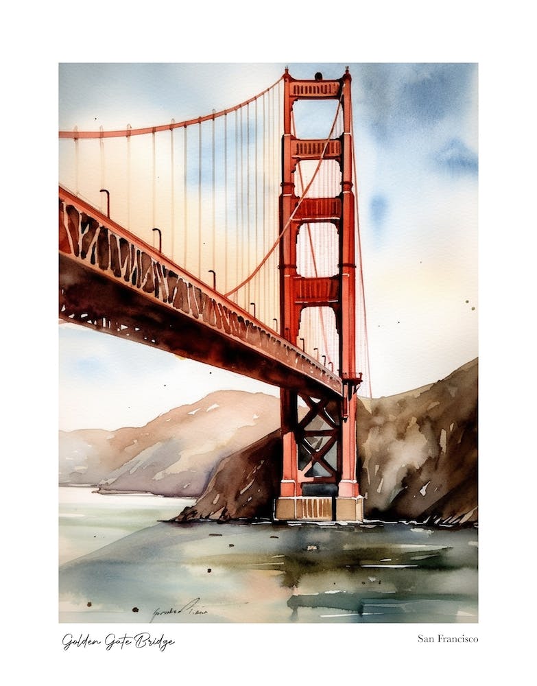 Golden Gate Bridge 3 Watercolour Travel Poster