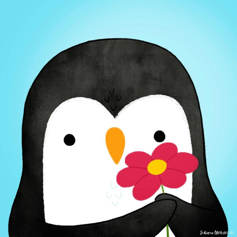 Penguin Offering A Flower
