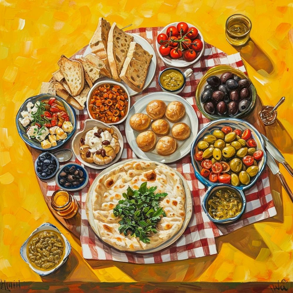 Mediterranean Mezze Selection Yellow Checkerboard 1