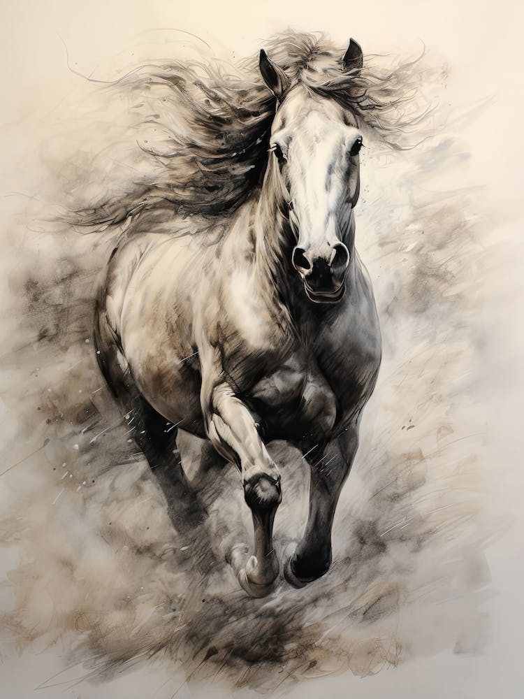 A Horse Painting In The Style Of Dry Brushing 4