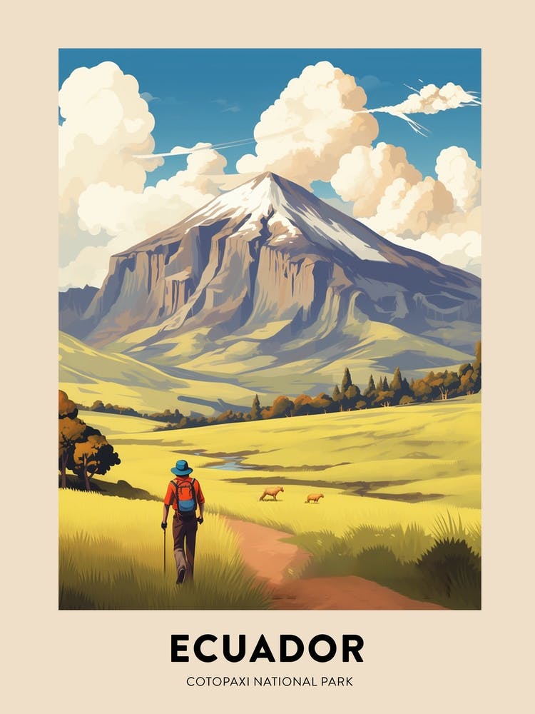 Cotopaxi National Park Ecuador 3 Vintage Hiking Travel Poster