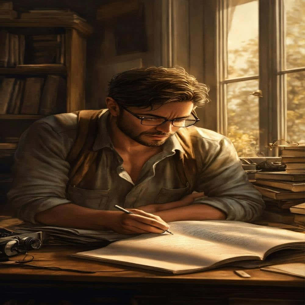 Man Writing In A Book