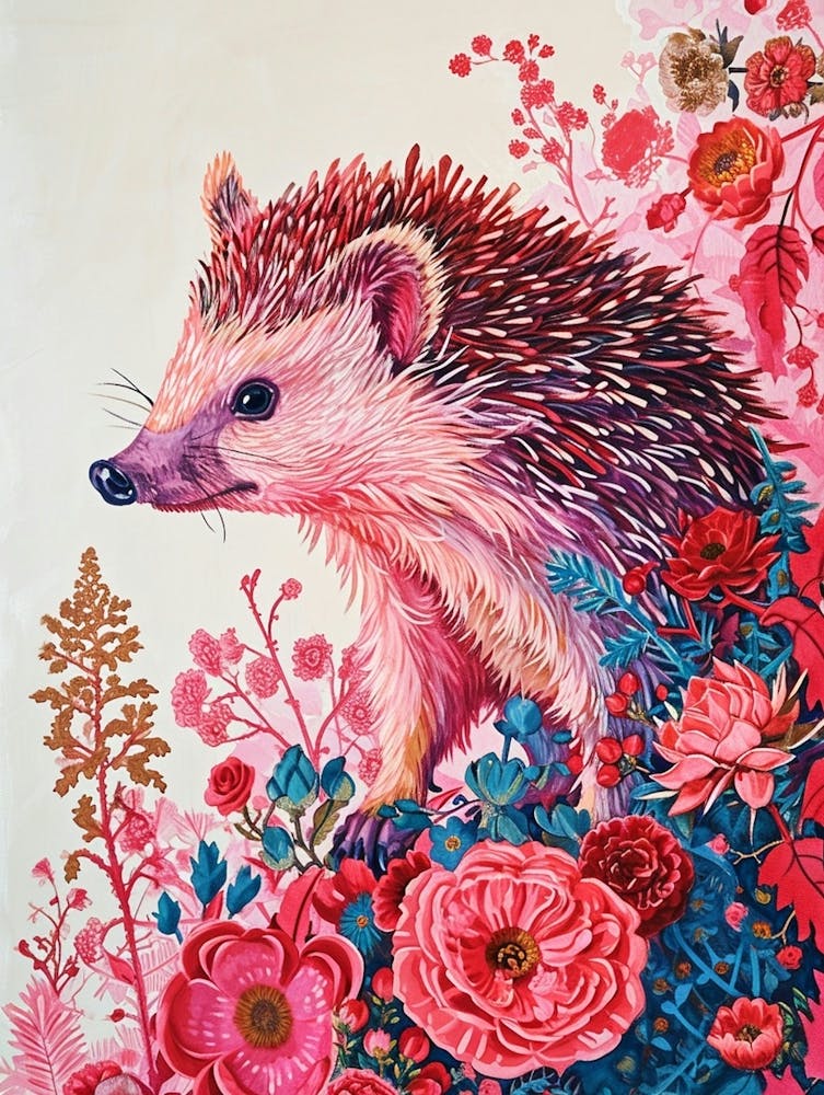 Floral Animal Painting Hedgehog 2