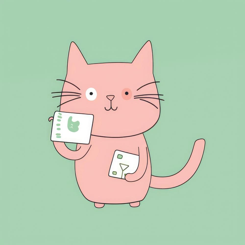 Pink Cat Holding Cards