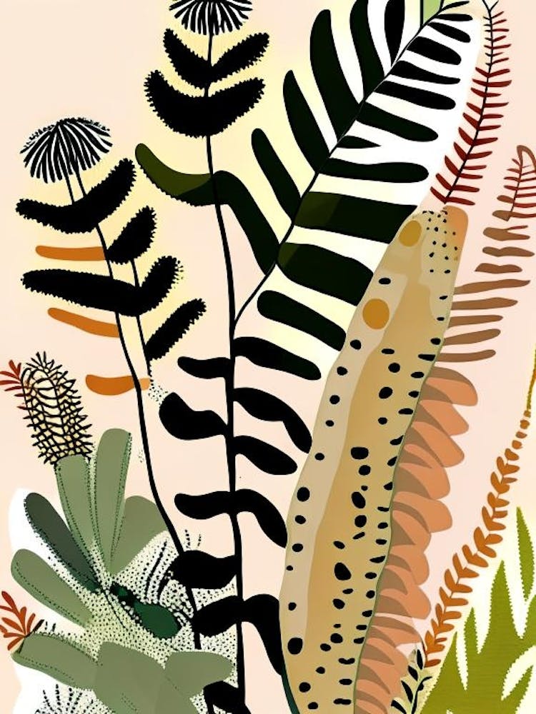Ostrich Fern Wildflower Modern Muted Colours 1