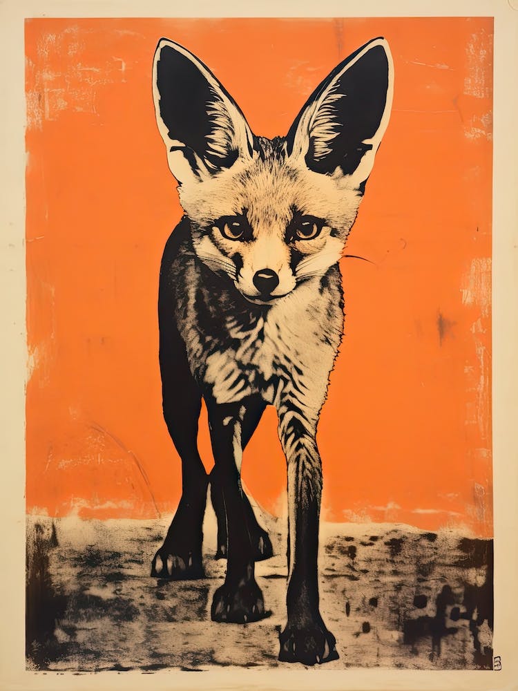 Fennec Fox, Woodblock Animal Drawing 2