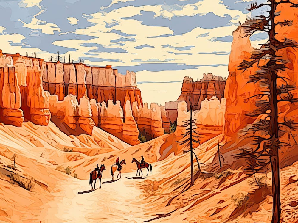 Horses Painting In Bryce Canyon Utah, Usa, Landscape 1