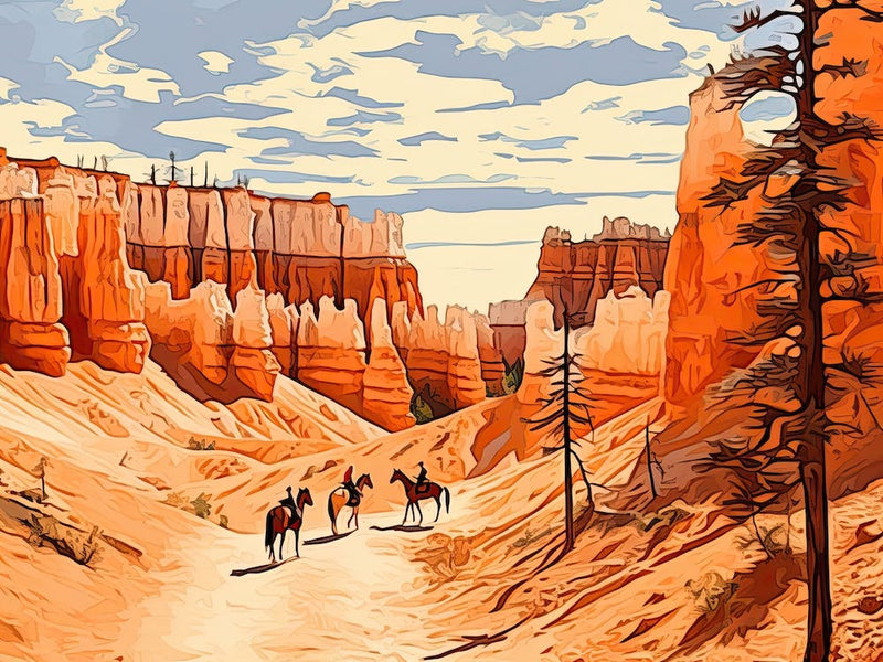 Horses Painting In Bryce Canyon Utah, Usa, Landscape 1