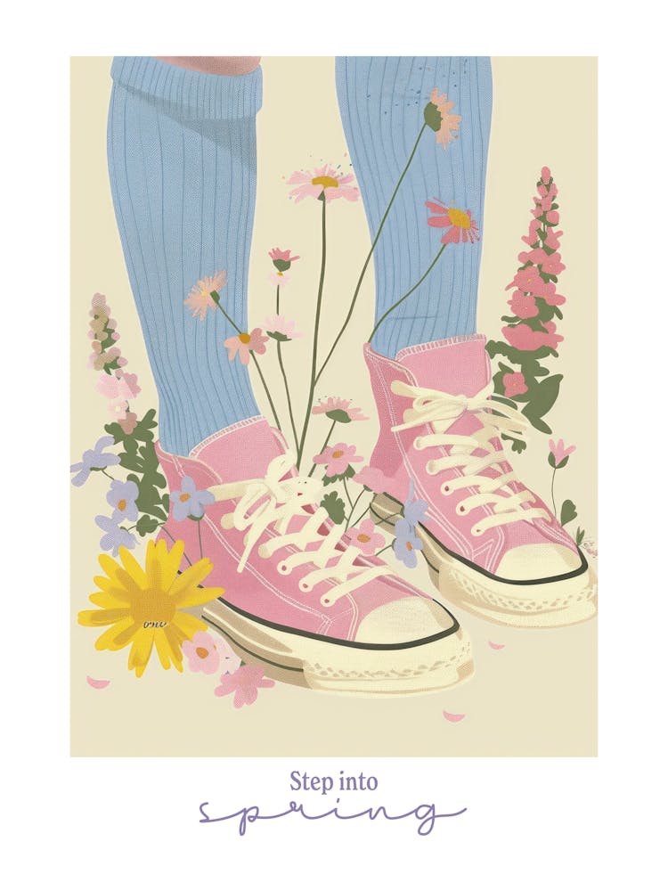 Step Into Spring Illustration Pink Sneakers And Flowers 2