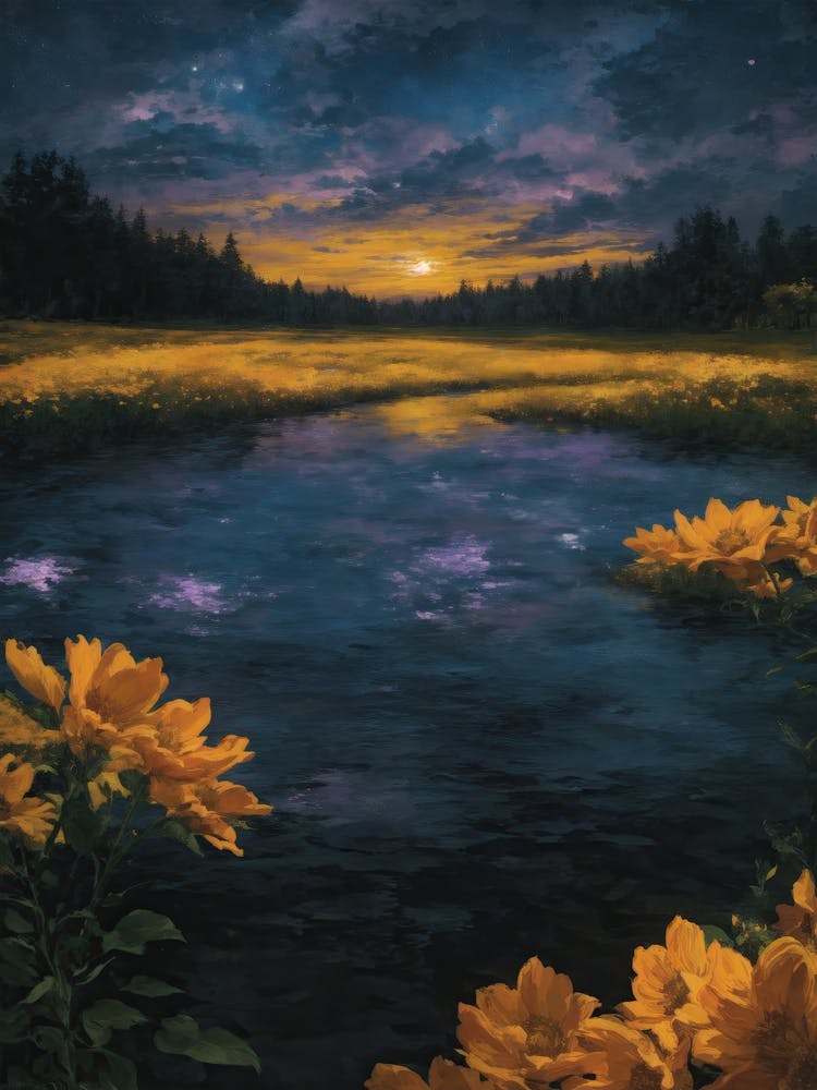 Yellow Flowers On A River