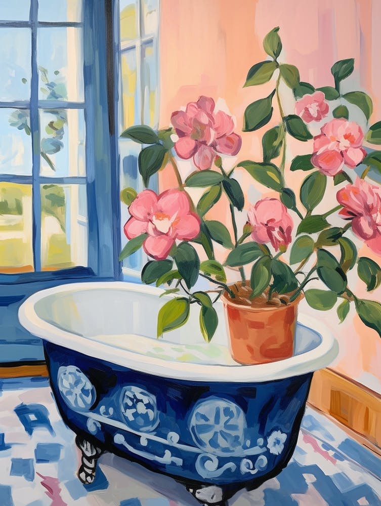 A Bathtube Full Of Camellia In A Bathroom 1